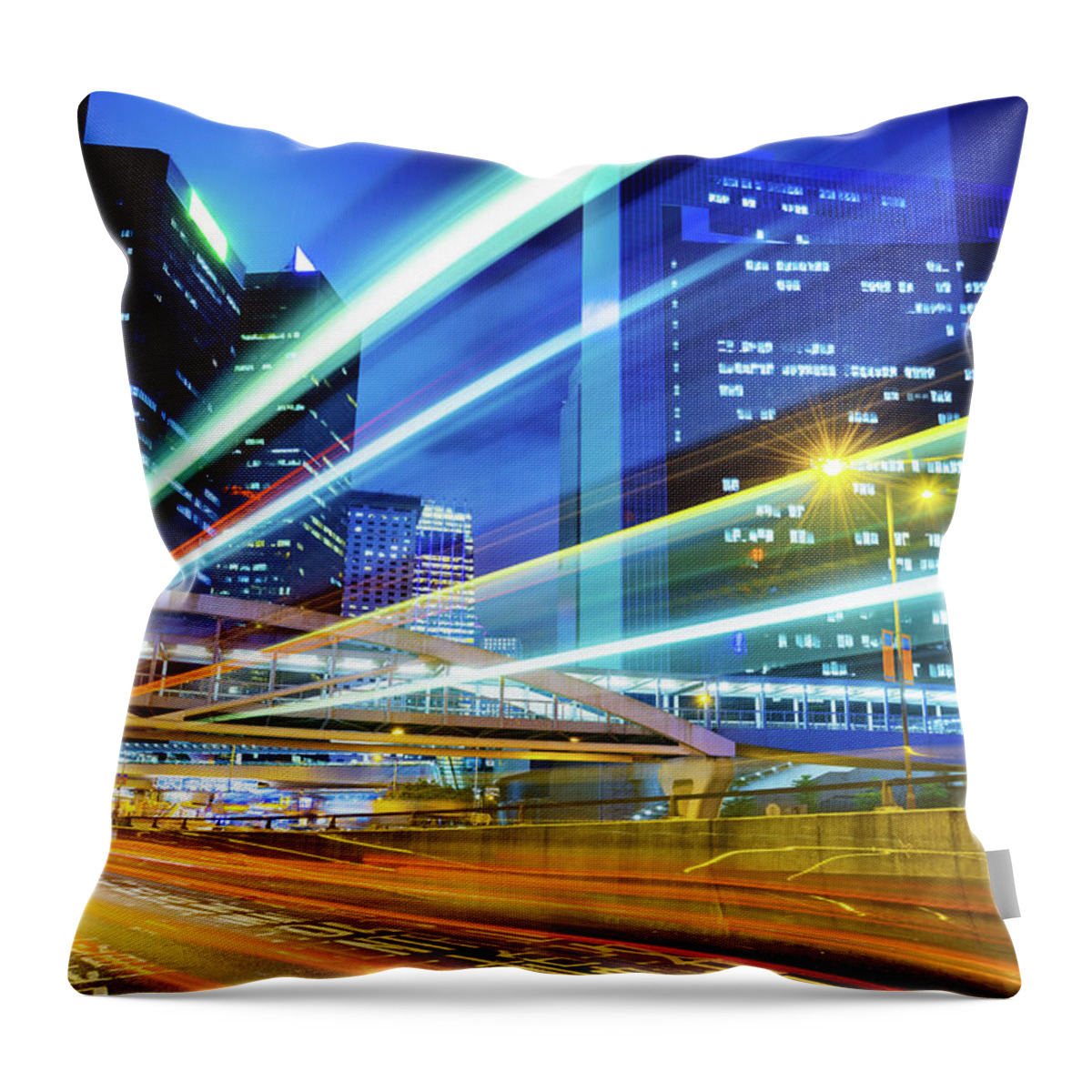 In A Row Throw Pillow featuring the photograph Traffic Through City by Loveguli
