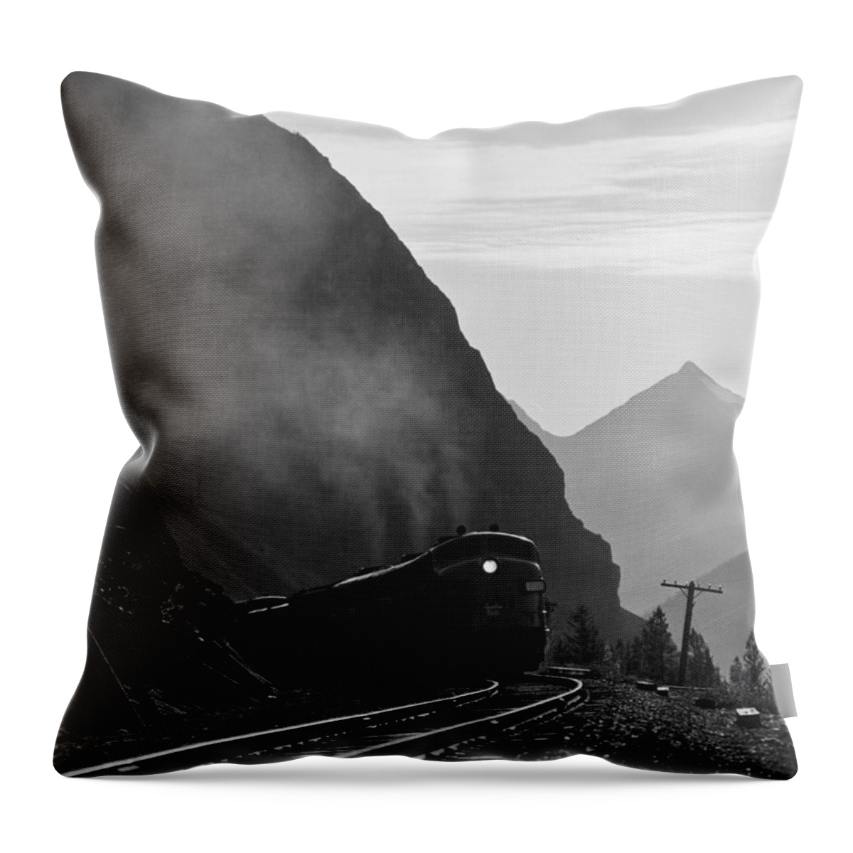 1940's Throw Pillow featuring the photograph Train In Canadian Rockies by Underwood Archives