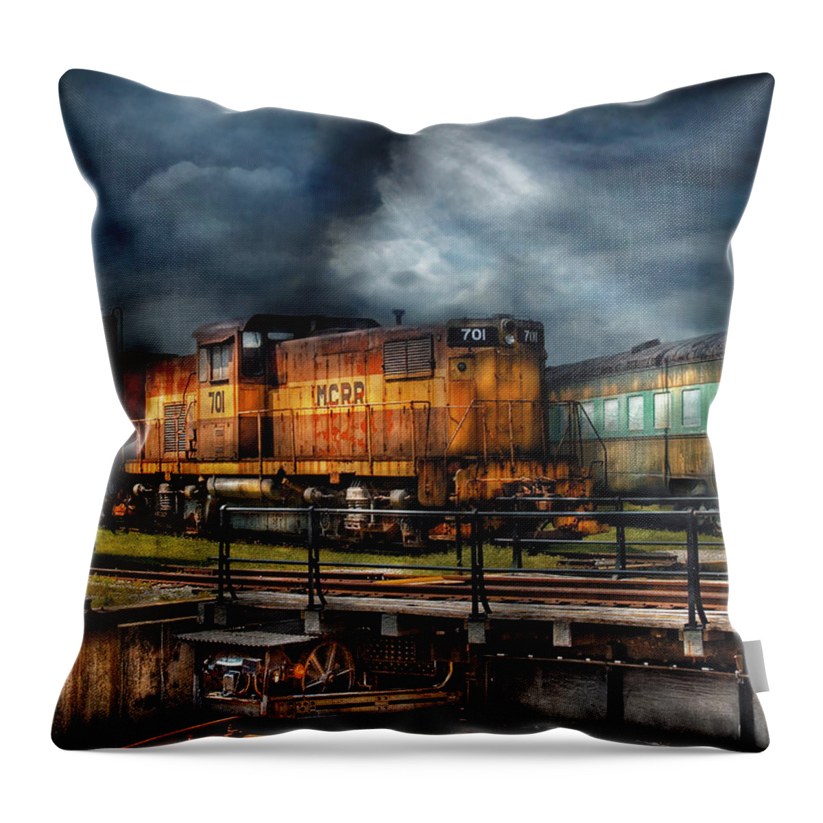 Savad Throw Pillow featuring the photograph Train - Let's go for a spin by Mike Savad