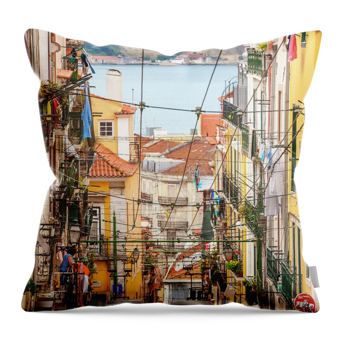 #faatoppicks Throw Pillow featuring the photograph Tram, Barrio Alto, Lisbon, Portugal by Peter Adams