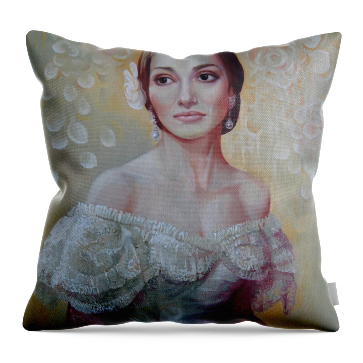 Woman Throw Pillow featuring the painting Traviata by Elena Oleniuc