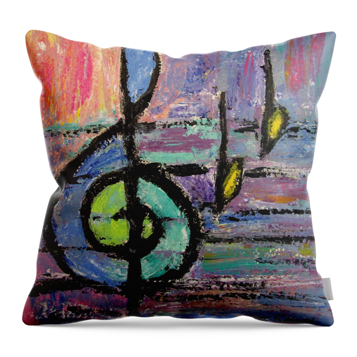 Music Throw Pillow featuring the painting Treble Clef by Anita Burgermeister