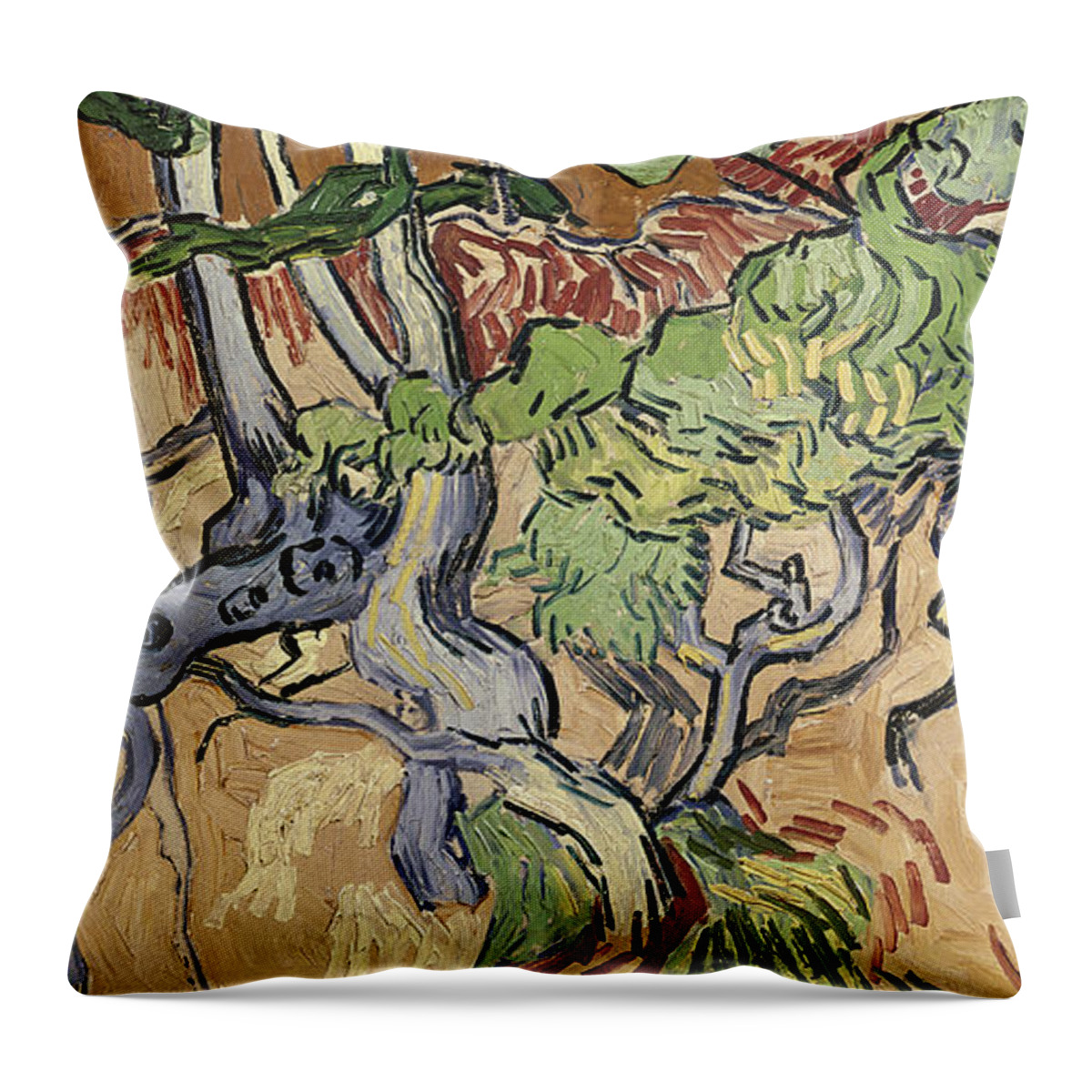 Landscape Throw Pillow featuring the painting Tree Roots by Vincent Van Gogh