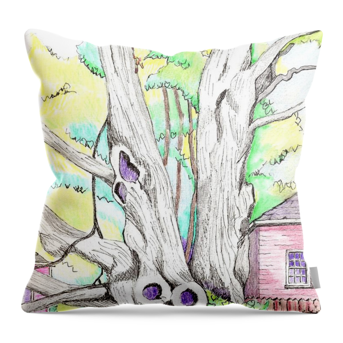 Old Trees Throw Pillow featuring the drawing Tree Time by Paul Meinerth