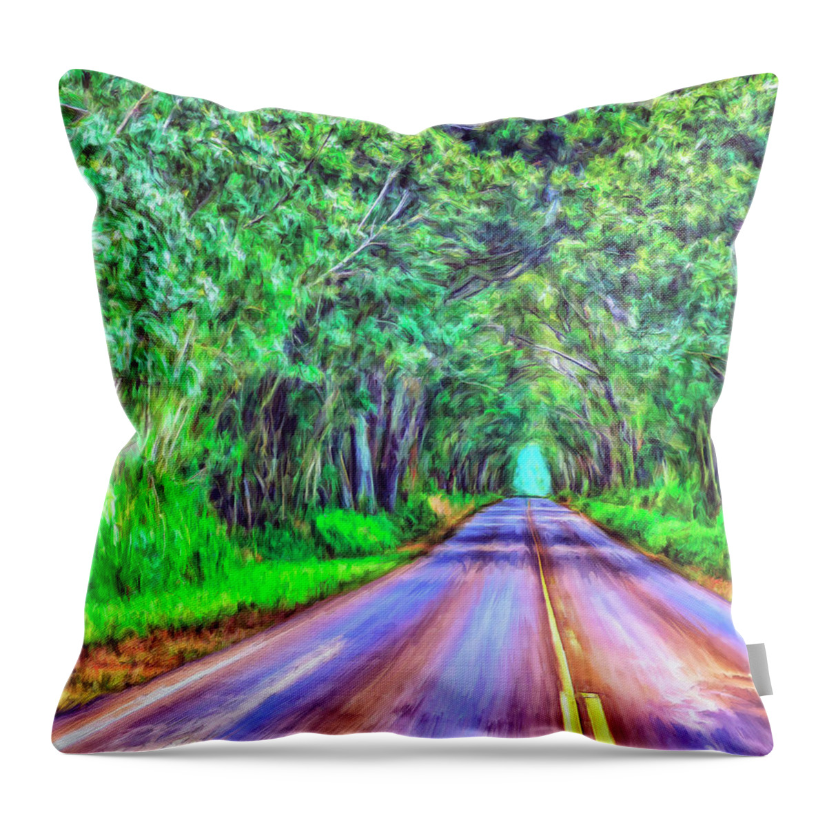 Tree Tunnel Throw Pillow featuring the painting Tree Tunnel Kauai by Dominic Piperata