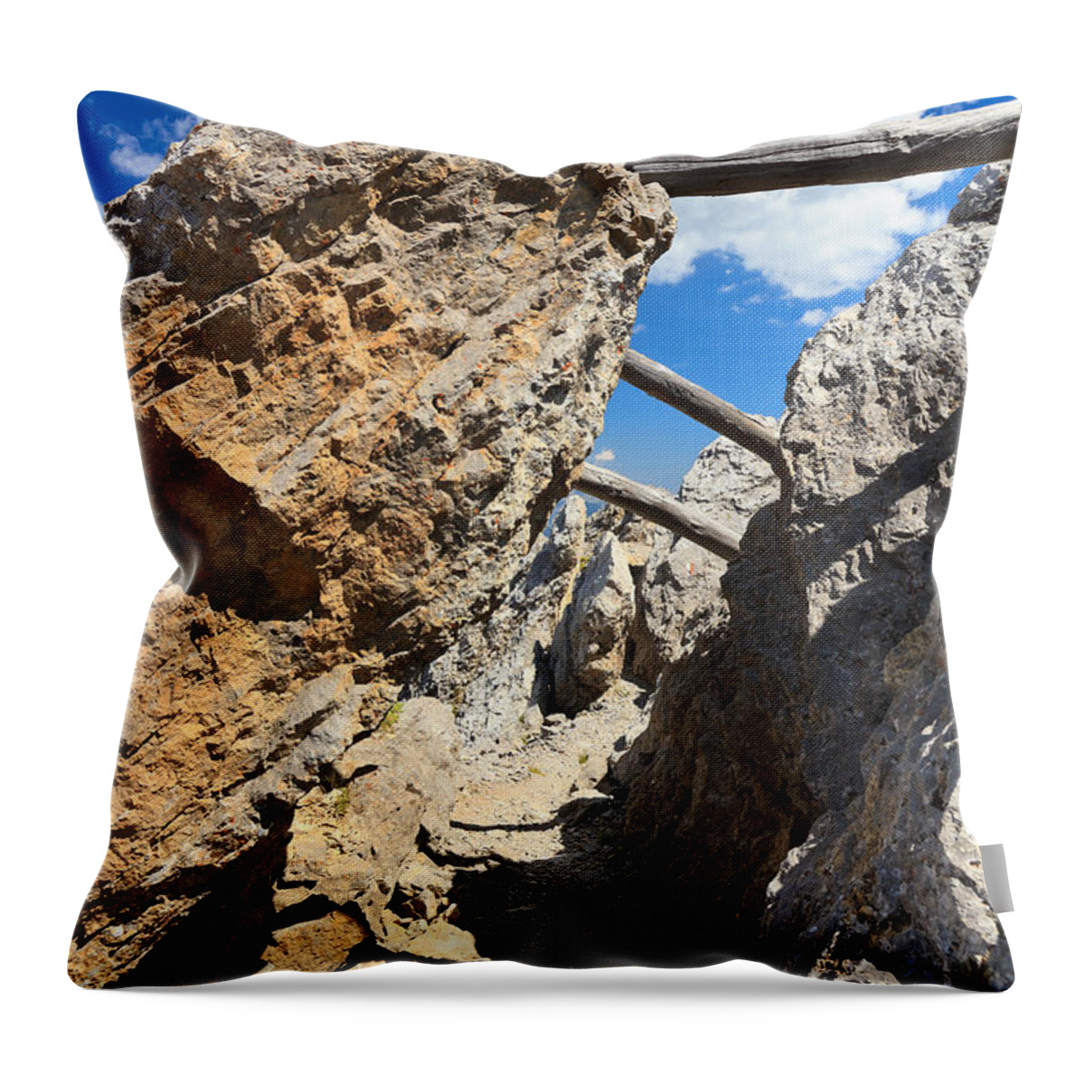 Alpine Throw Pillow featuring the photograph trench in Dolomites by Antonio Scarpi