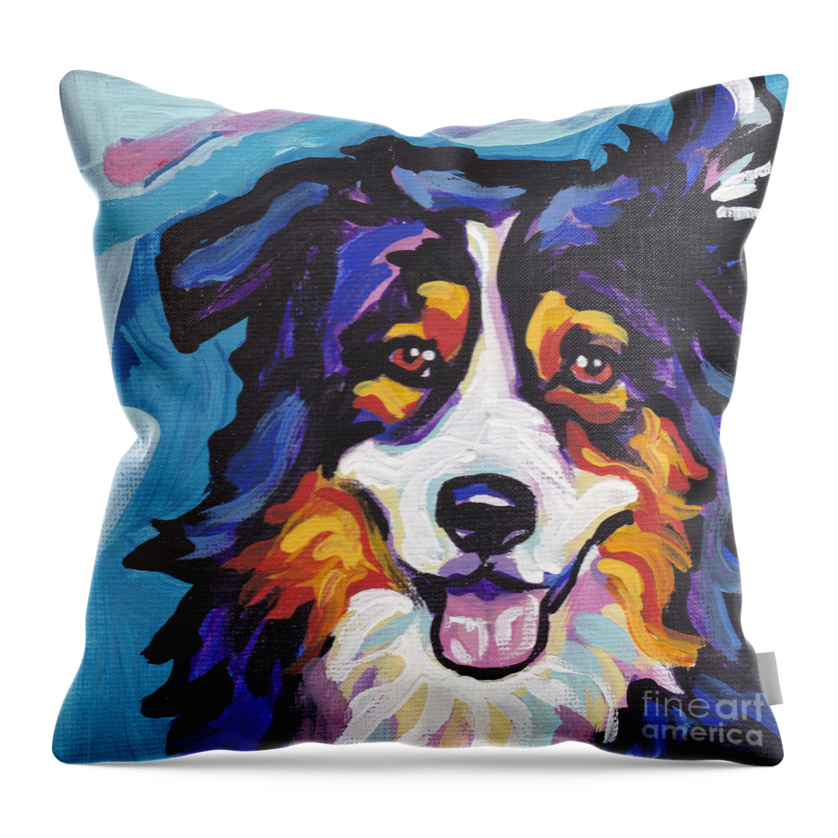 Australian Shepherd Throw Pillow featuring the painting Tri Aussie by Lea S