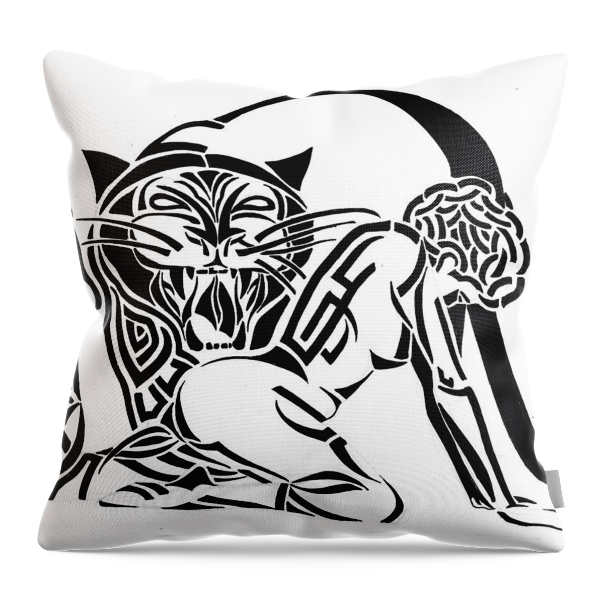 Panther Throw Pillow featuring the drawing Tribal Prey by Terri Meredith