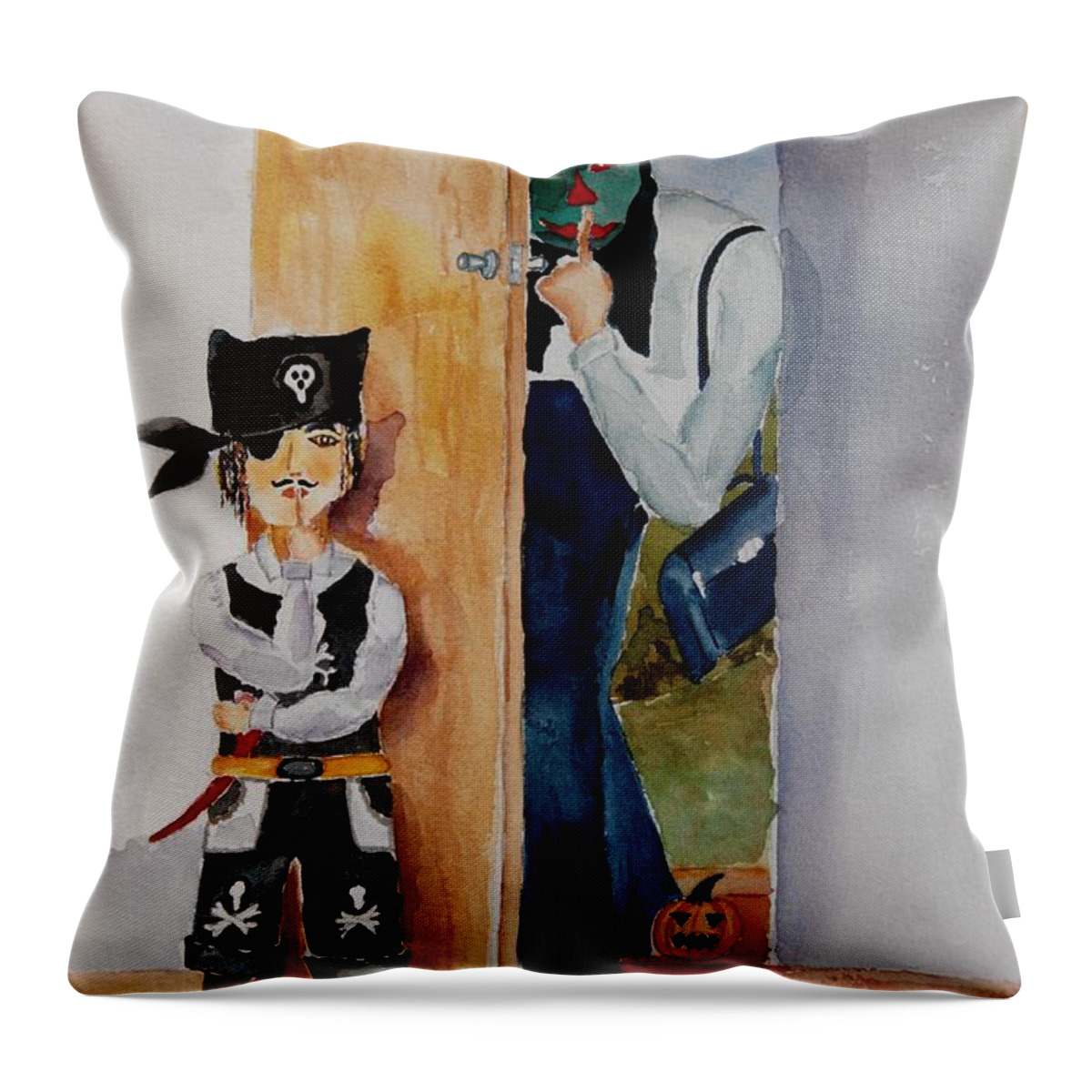  Trick-or-treat Throw Pillow featuring the painting Trick-or-Treat by Geeta Yerra
