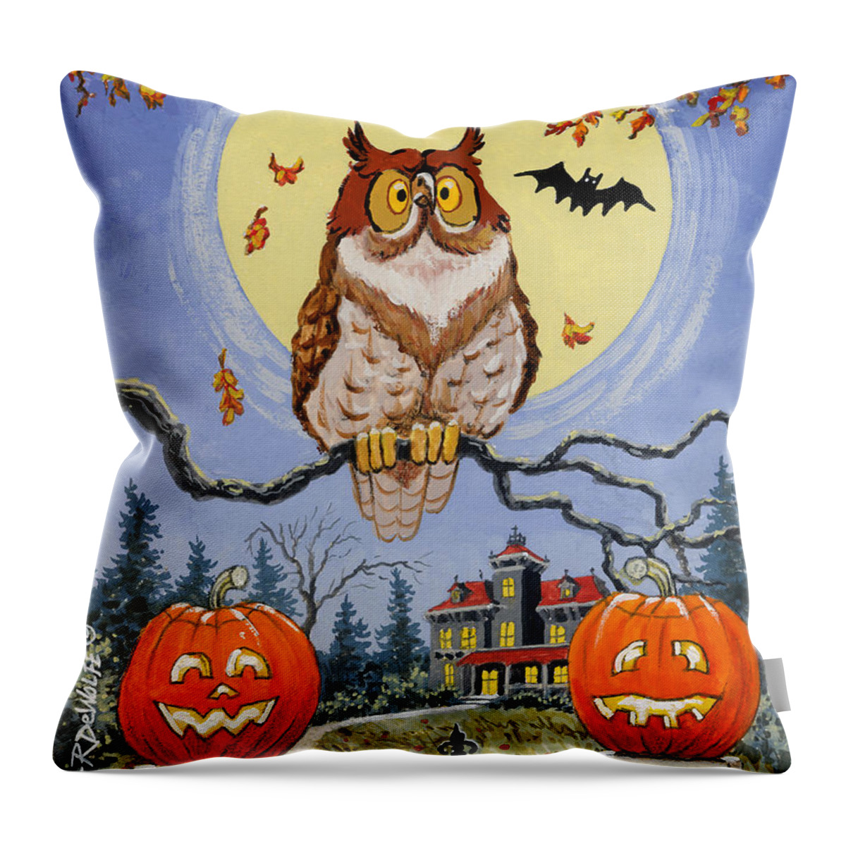 Halloween Throw Pillow featuring the painting Trick or Treat Street by Richard De Wolfe