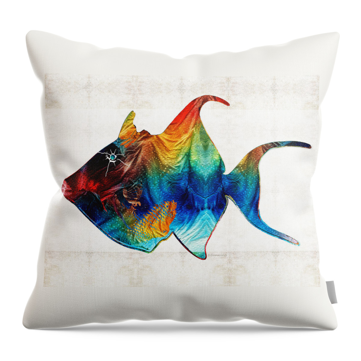 Triggerfish Throw Pillow featuring the painting Trigger Happy Fish Art by Sharon Cummings by Sharon Cummings
