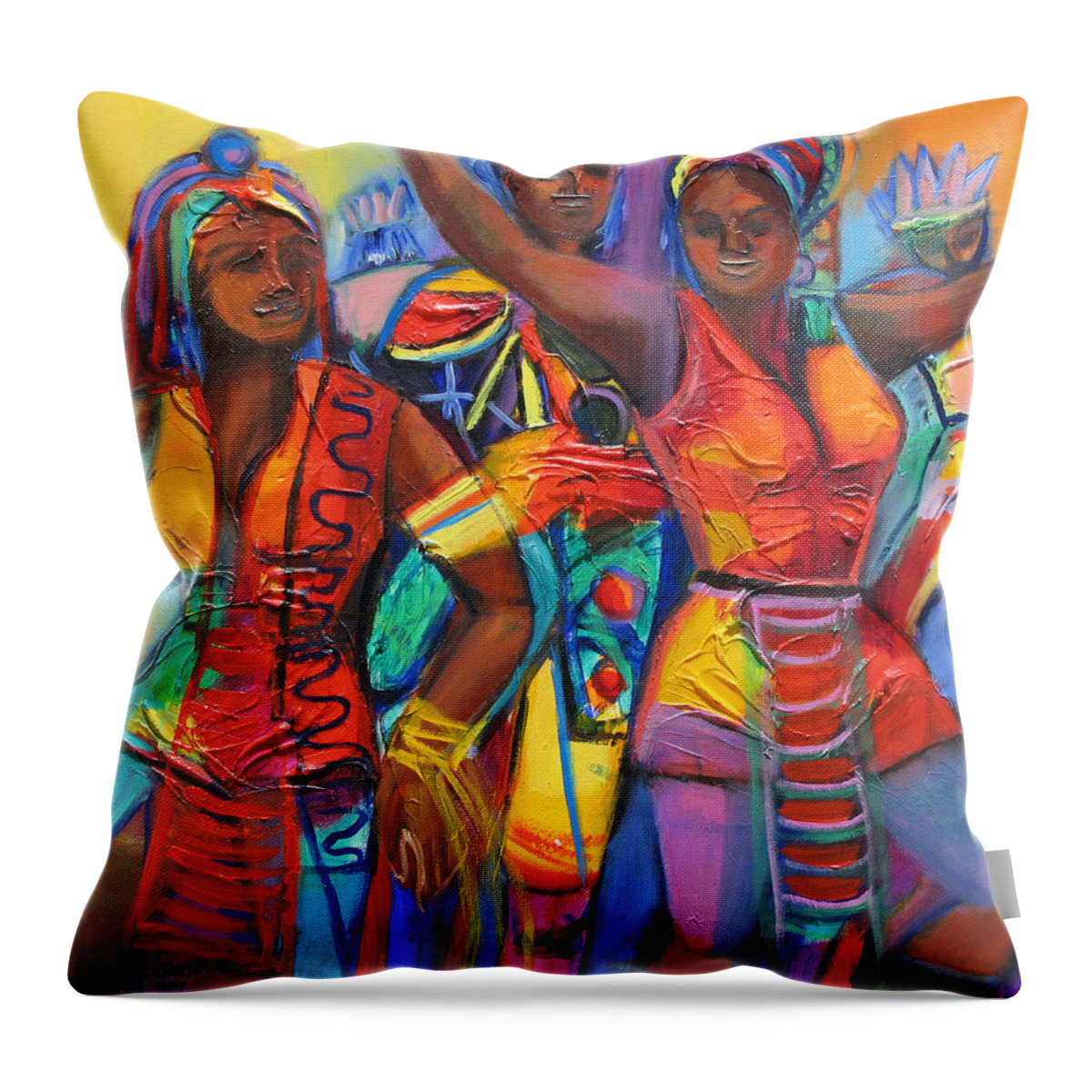 Abstract Throw Pillow featuring the painting Trinidad Carnival 2 by Cynthia McLean