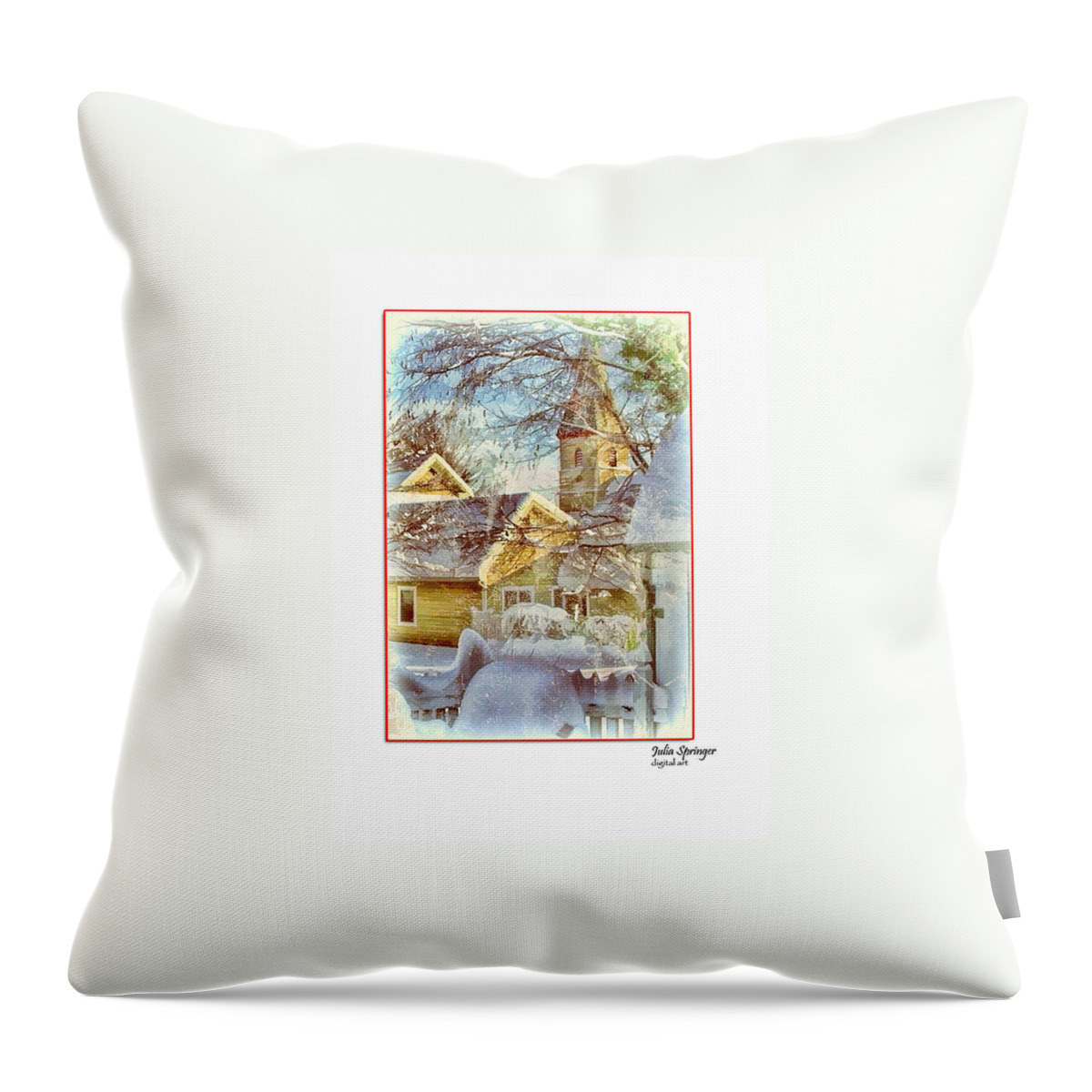 Julia Springer Throw Pillow featuring the photograph Trinity Episcopal Church in the Snow - Shepherdstown by Julia Springer