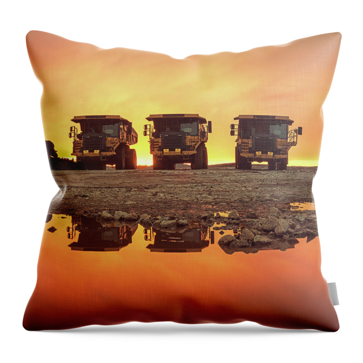 Construction Site Throw Pillow featuring the photograph Trio Of Trucks by Shaunl