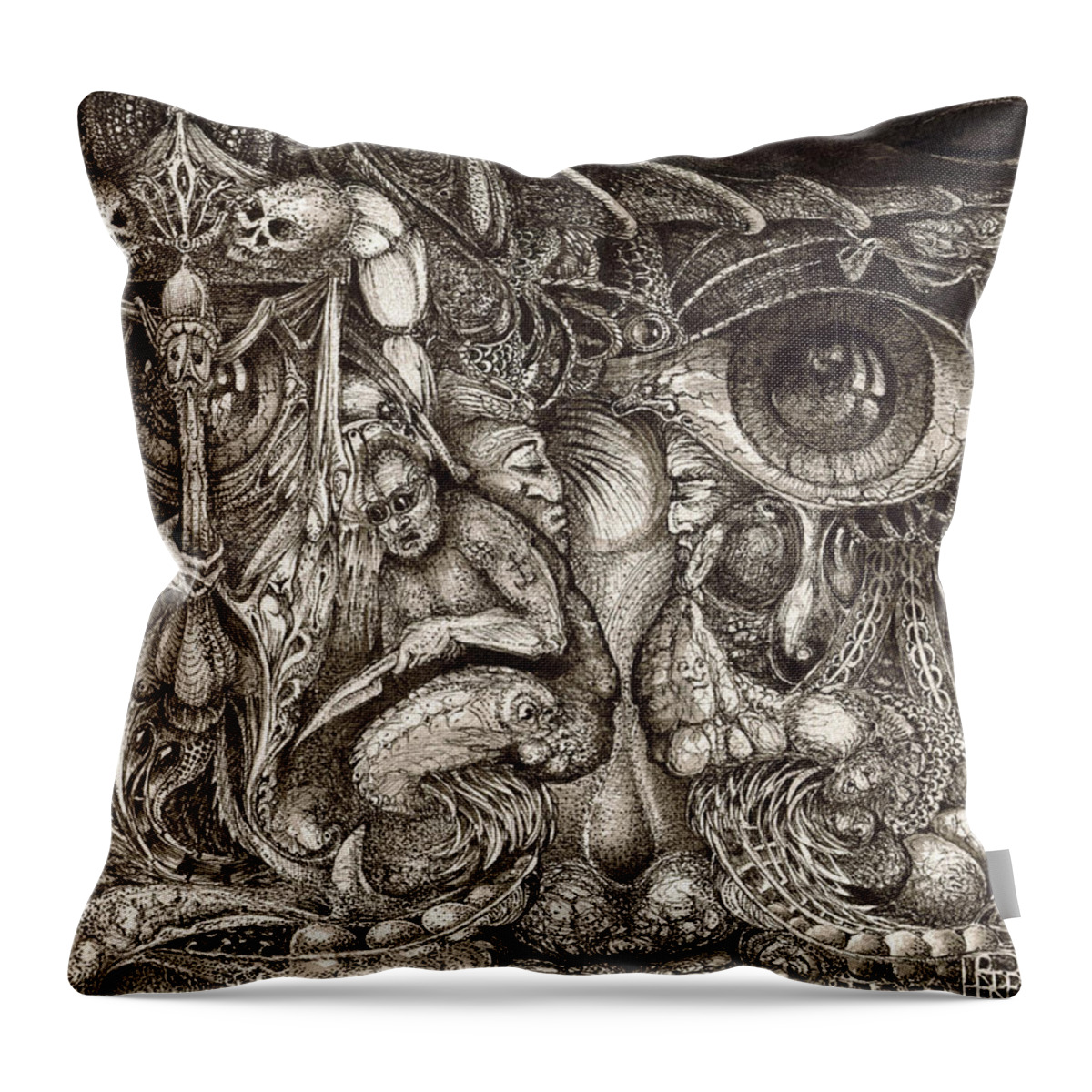 Surreal Throw Pillow featuring the drawing Tripping Through Bogomils Mind by Otto Rapp