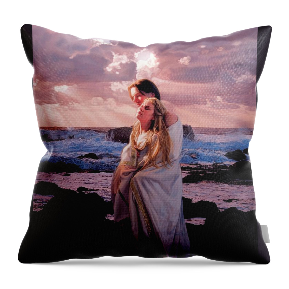 Romantic Prints Throw Pillow featuring the painting Tristan and Isolde by Patrick Whelan