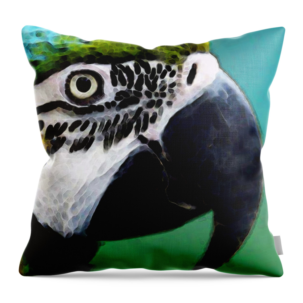 Macaw Throw Pillow featuring the painting Tropical Bird - Colorful Macaw by Sharon Cummings