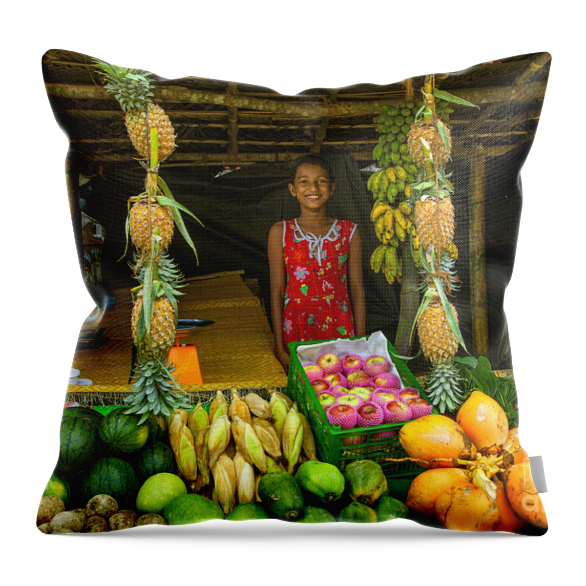 Sri Lanka Throw Pillow featuring the photograph Tropical Fruit Shop by Gina Koch