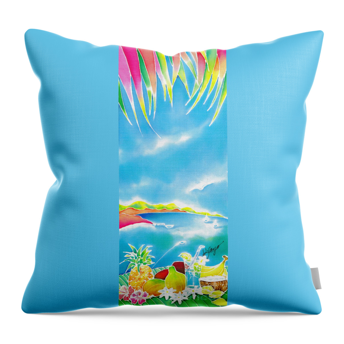 Thiti Throw Pillow featuring the painting Tropical fruits by Hisayo OHTA