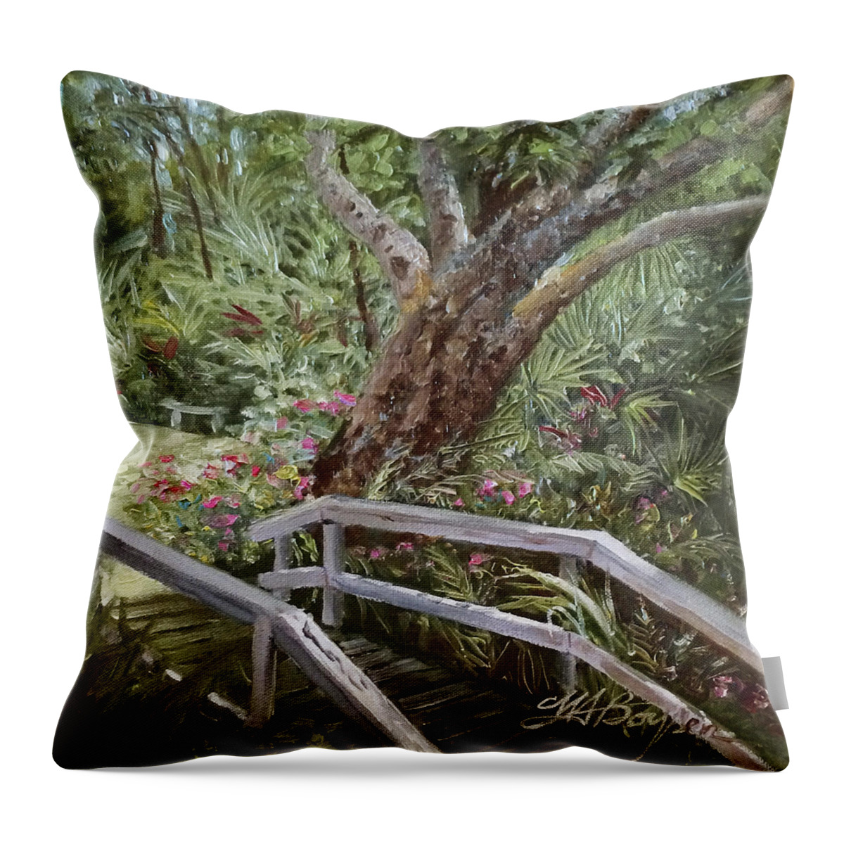 Tropical Garden Throw Pillow featuring the painting Tropical Garden by Maryann Boysen