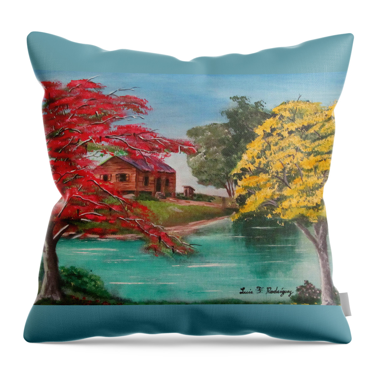 Flamboyan Throw Pillow featuring the painting Tropical Lifestyle by Luis F Rodriguez