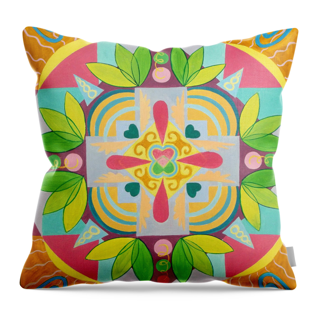 Tropical Throw Pillow featuring the painting Tropical Mandala by Anne Cameron Cutri