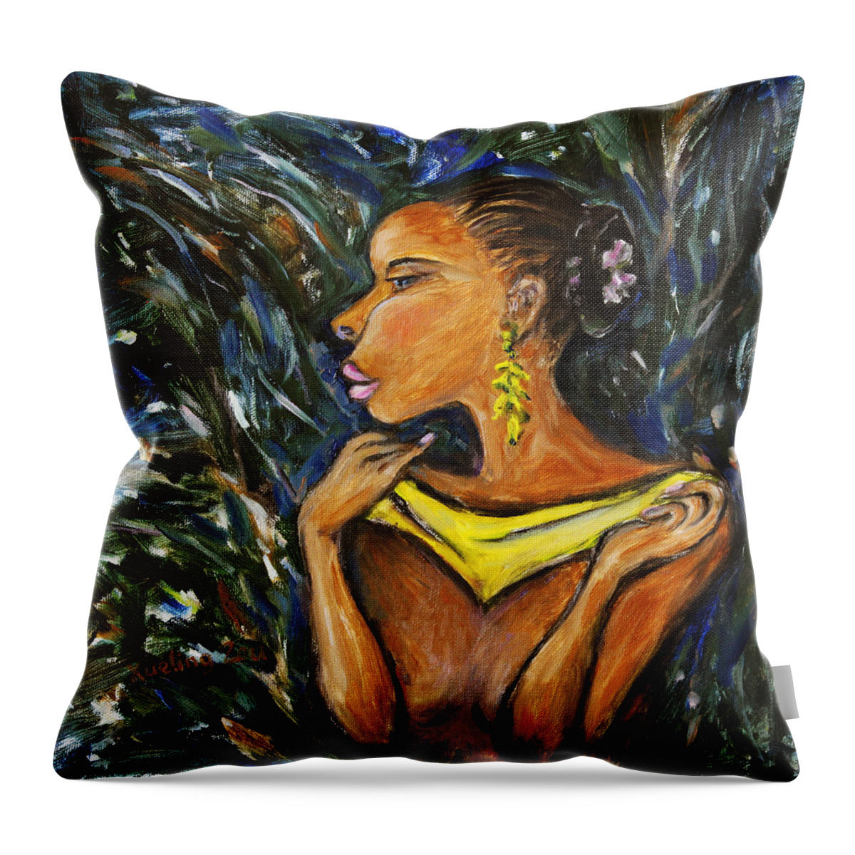Figurative Throw Pillow featuring the painting Tropical Shower by Xueling Zou