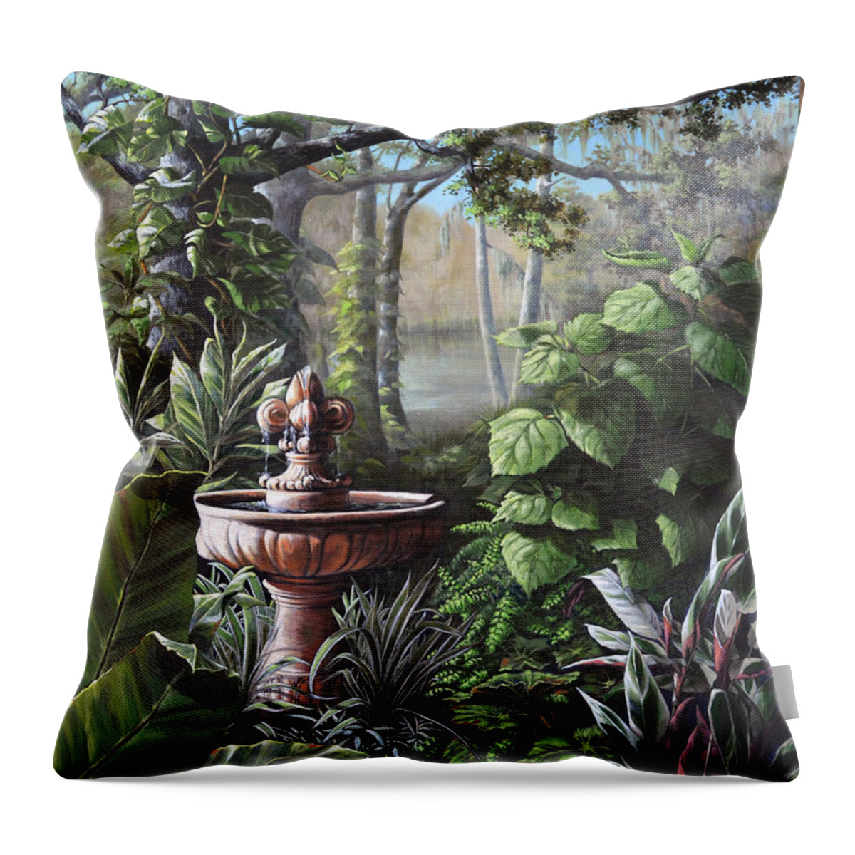 Garden Throw Pillow featuring the painting Florida Tropical Garden by Joan Garcia