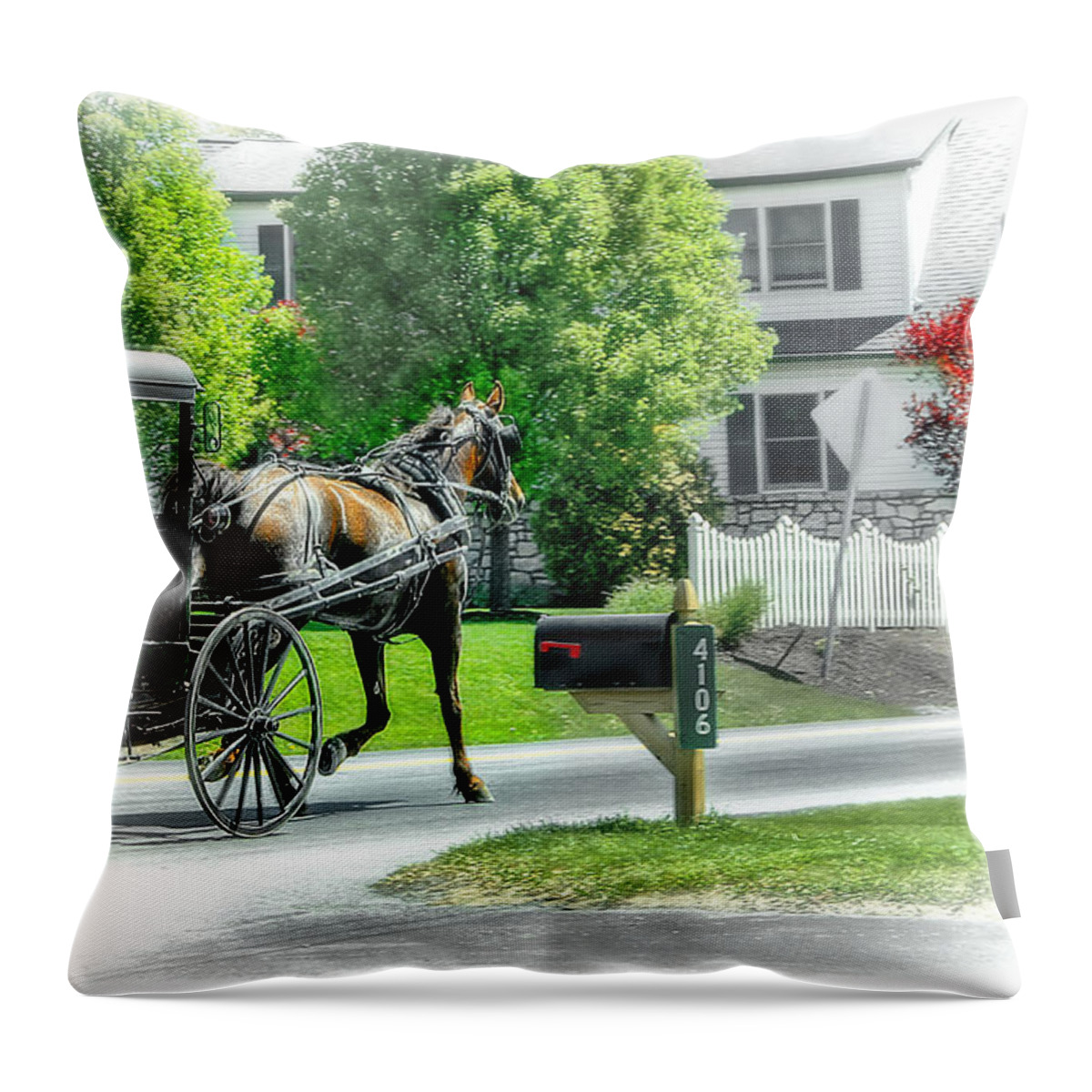 Amish Throw Pillow featuring the photograph Trotting Along... by Dyle  Warren