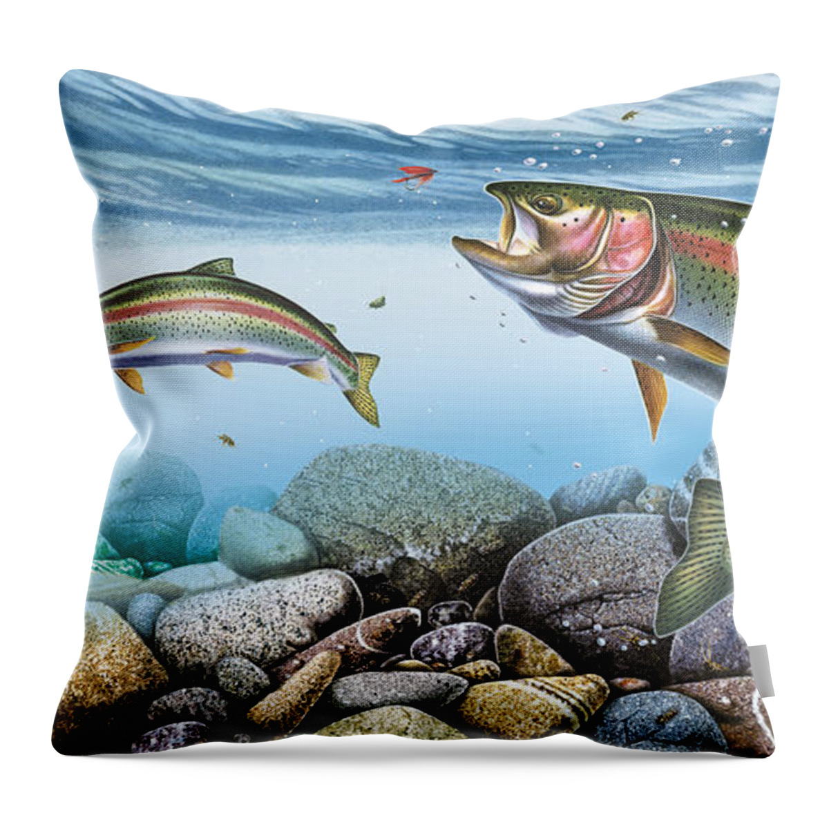 Jon Q Wright Throw Pillow featuring the painting Trout Stream by JQ Licensing