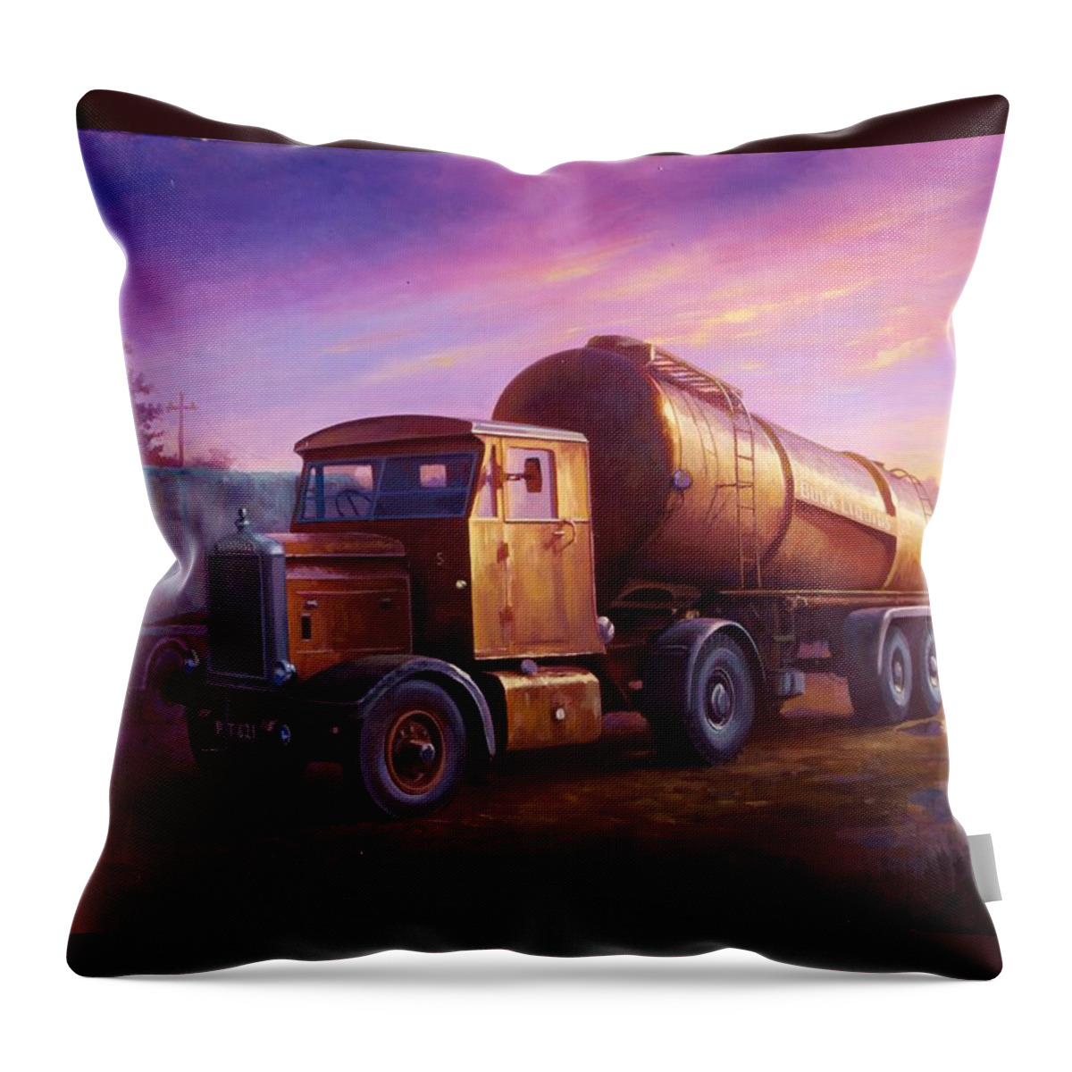 Commission A Painting Throw Pillow featuring the painting Truckstop 1956 by Mike Jeffries