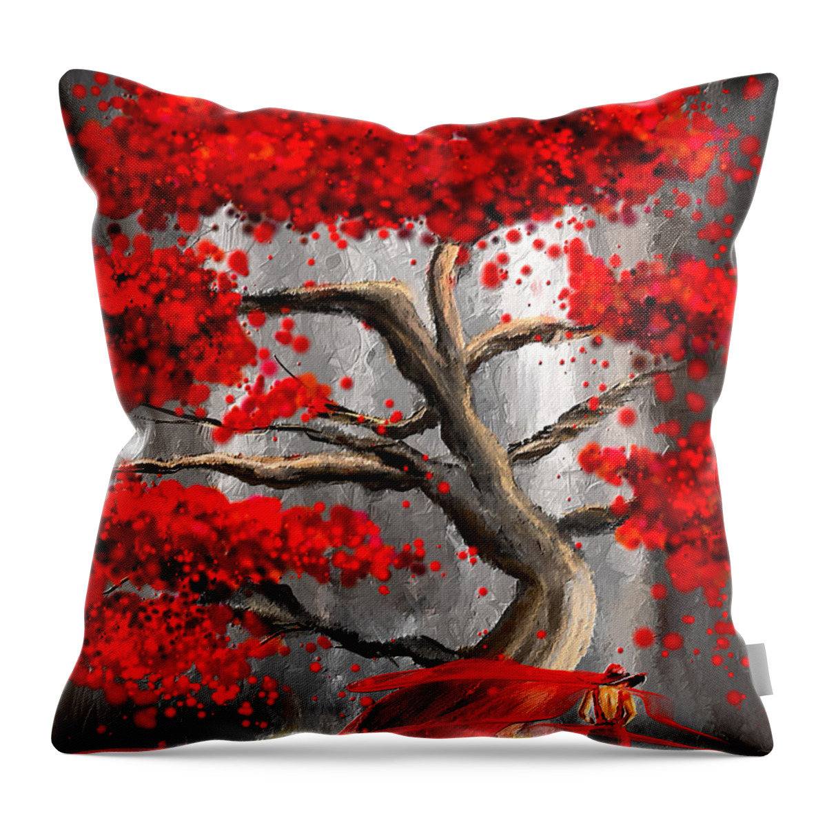 Red And Gray Throw Pillow featuring the painting True Love Waits - Red And Gray Art by Lourry Legarde