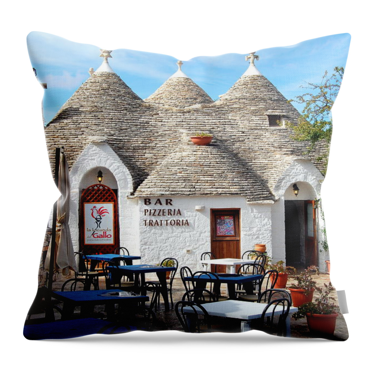 Italy Throw Pillow featuring the photograph Trulli Outdoor Trattoria by Caroline Stella