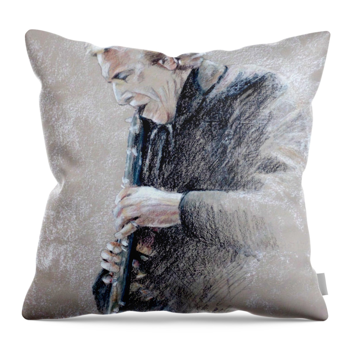 Portraits Throw Pillow featuring the painting Trumpetist Flamenco by Miki De Goodaboom