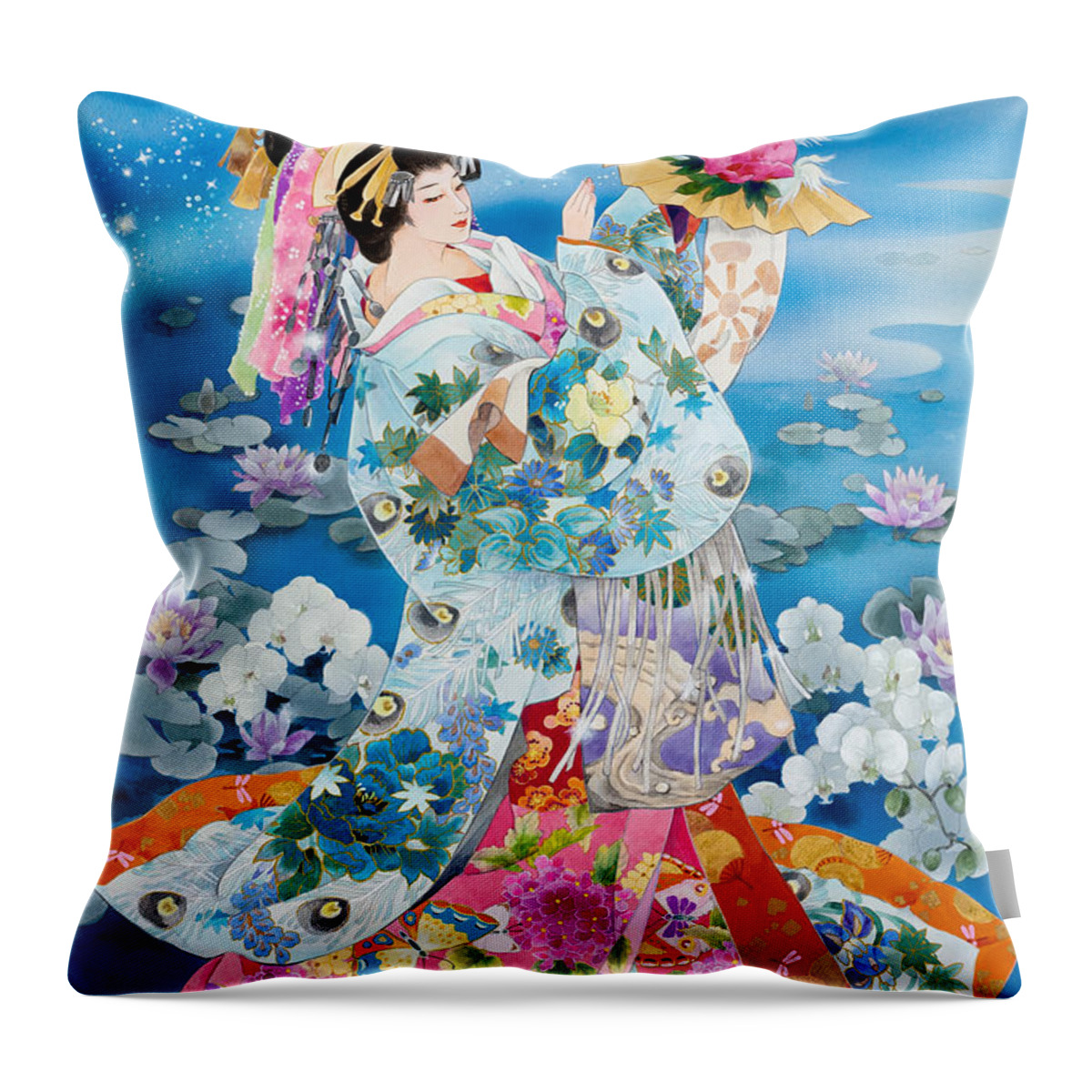  Haruyo Morita Digital Art Throw Pillow featuring the digital art Tsuki Hoshi Variant II by MGL Meiklejohn Graphics Licensing