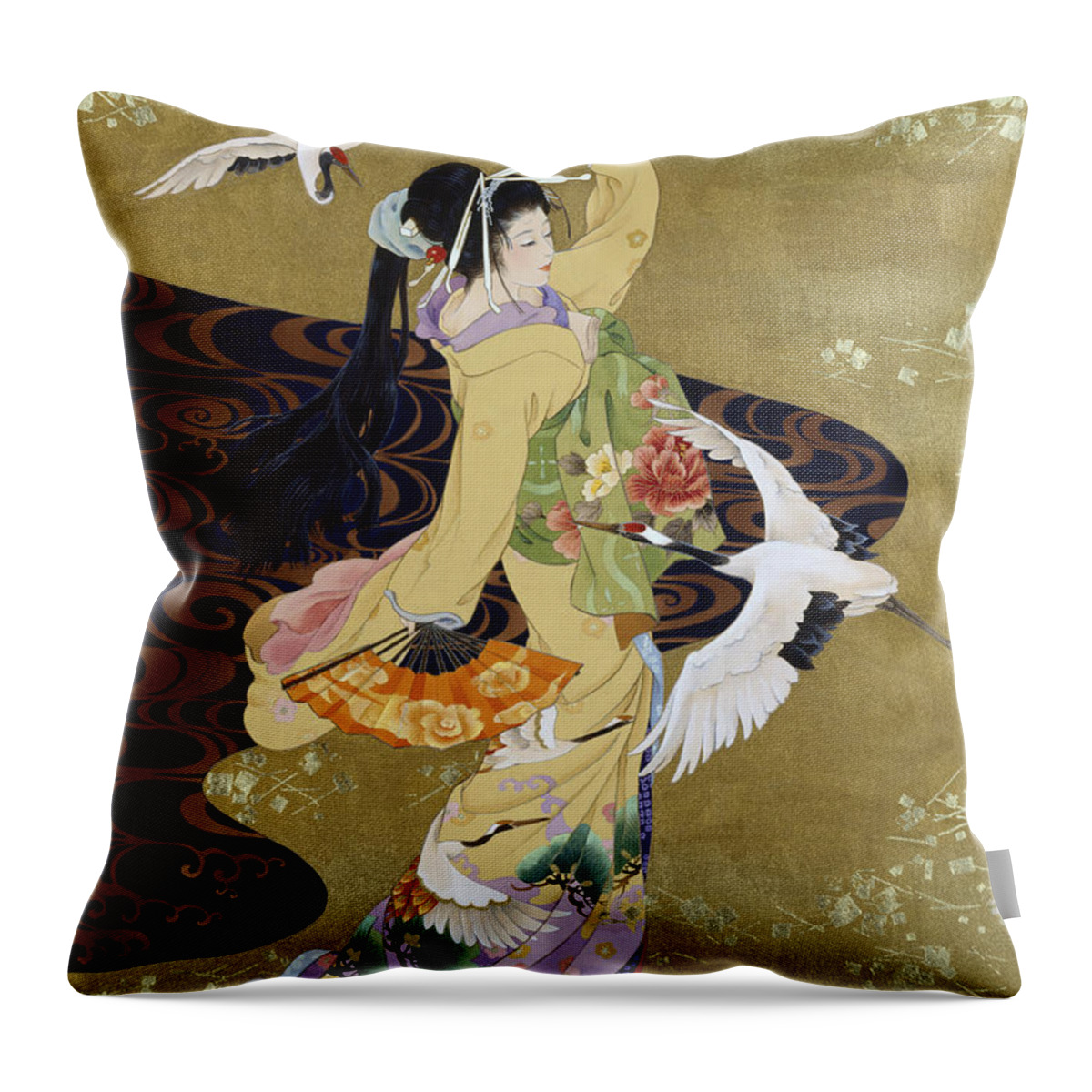 Haruyo Morita Throw Pillow featuring the digital art Tsuru No Mai by MGL Meiklejohn Graphics Licensing