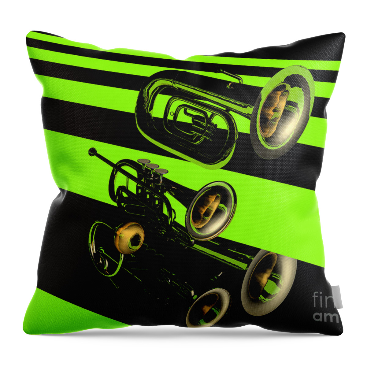 Tuba Throw Pillow featuring the digital art Tuba Cornet and Horn by Vintage Collectables
