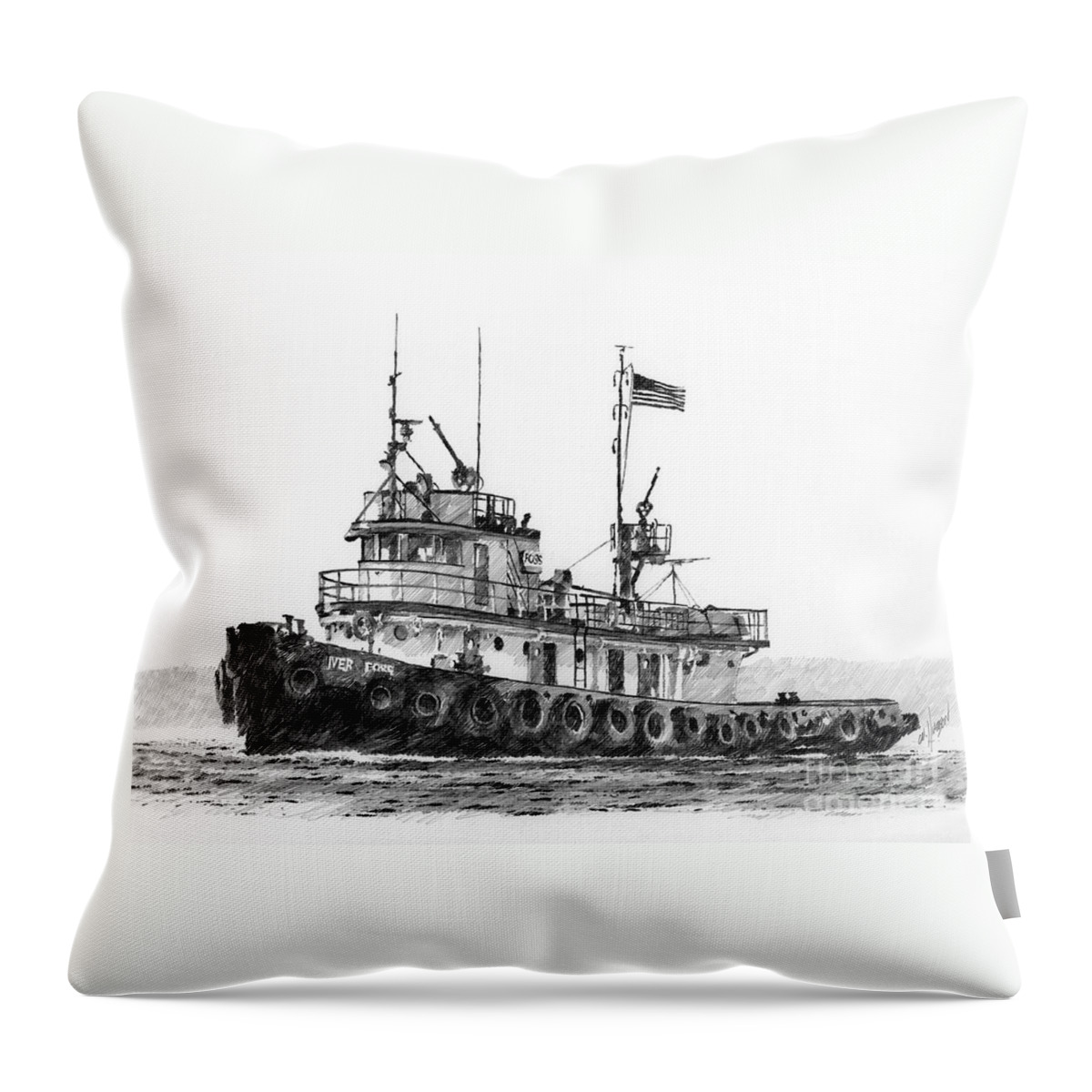 Tugboat Iver Foss Drawing Throw Pillow featuring the drawing Tugboat IVER FOSS by James Williamson