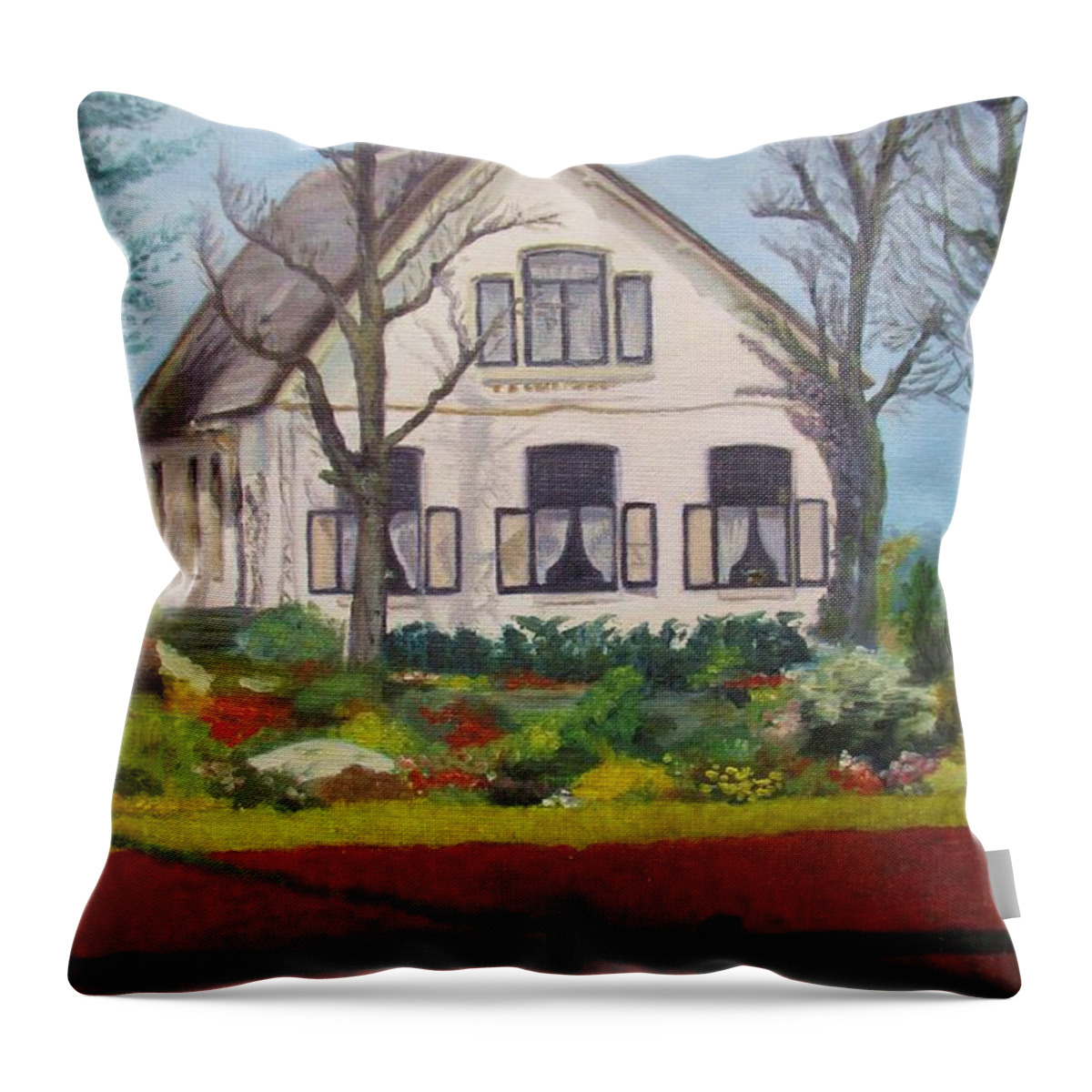 Impressionism Throw Pillow featuring the painting Tulip Cottage by Martin Howard