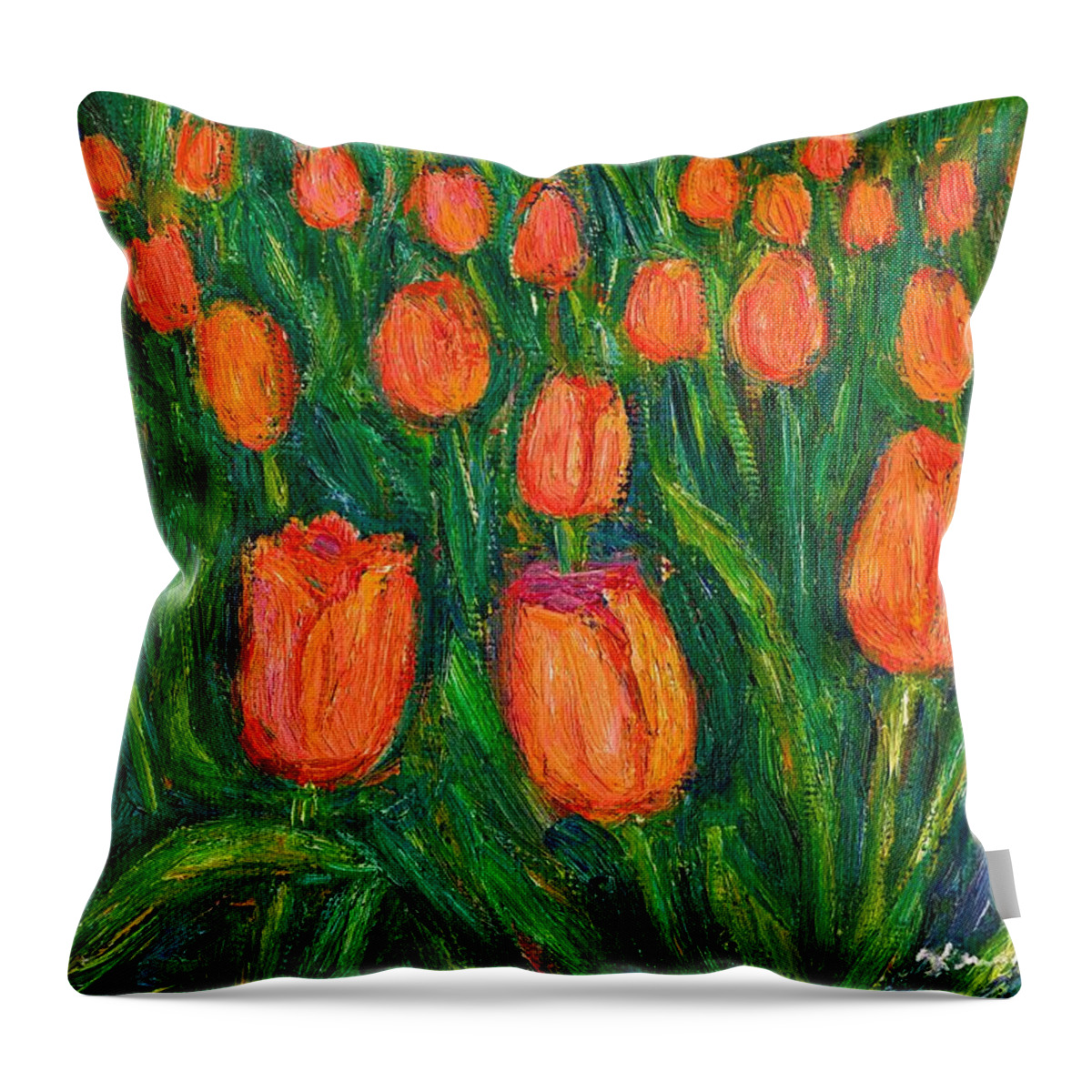 Tulips Throw Pillow featuring the painting Tulip Twirl by Kendall Kessler
