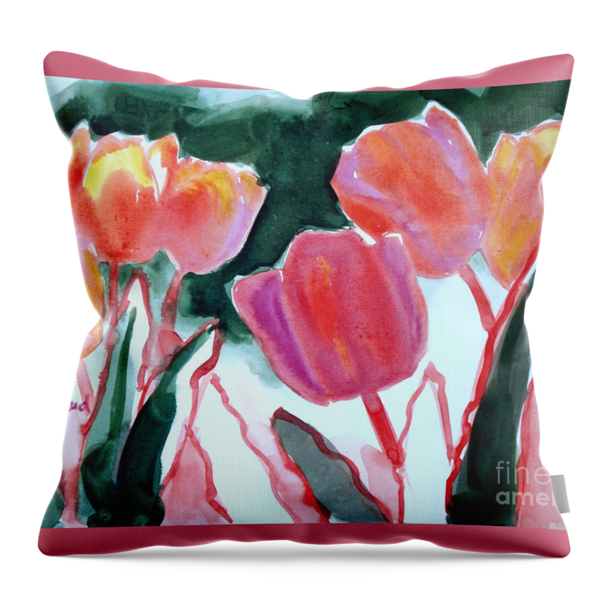 Paintings Throw Pillow featuring the painting Tulips For the Love of Patches by Kathy Braud