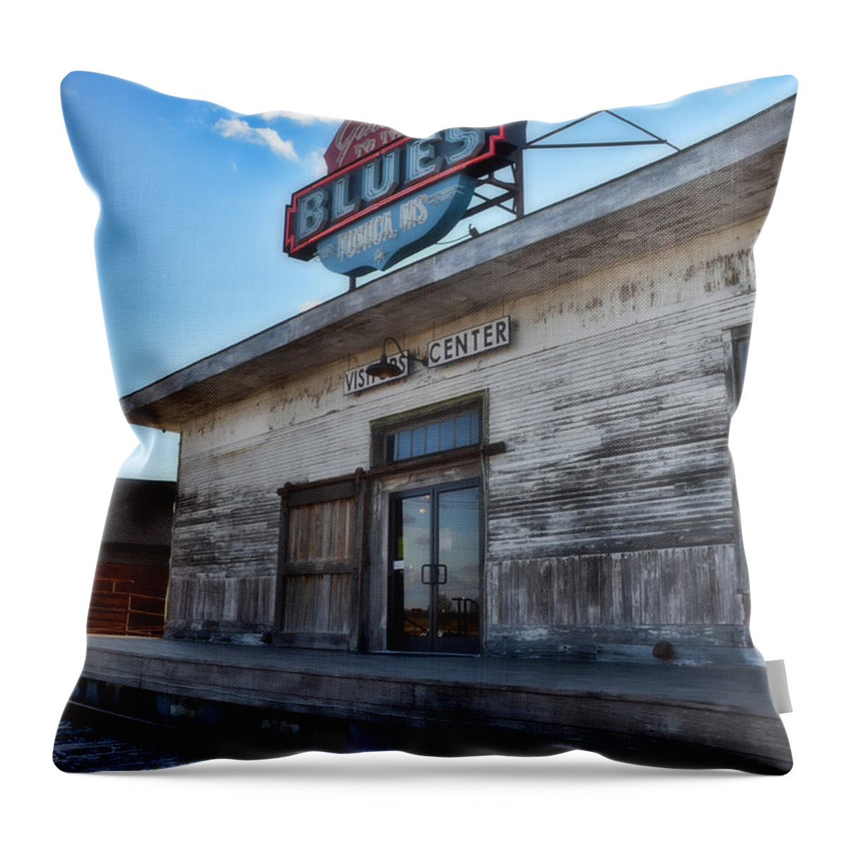 Tunica Throw Pillow featuring the photograph Tunica Gateway to the Blues by Donna Greene
