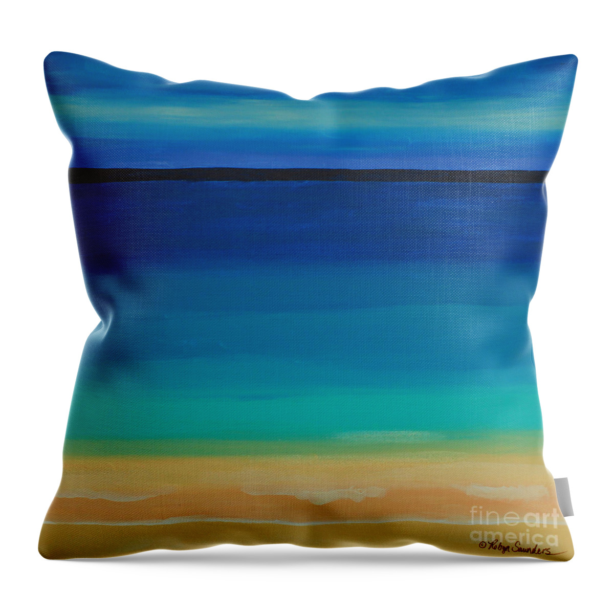 Turquoise Water Throw Pillow featuring the painting Turquoise Beach Scene Middle Panel by Robyn Saunders