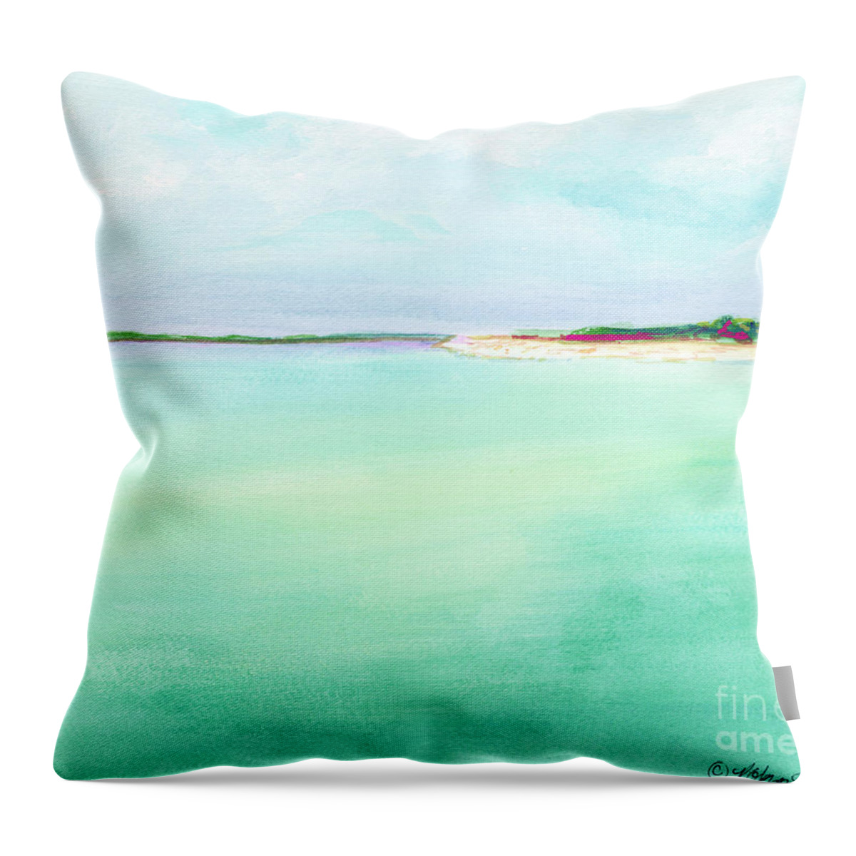 Ocean Scene Throw Pillow featuring the painting Turquoise Caribbean Beach Horizontal by Robyn Saunders