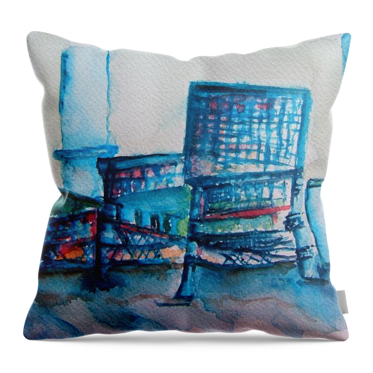 Wicker Throw Pillow featuring the painting Turquoise Check In by Elaine Duras