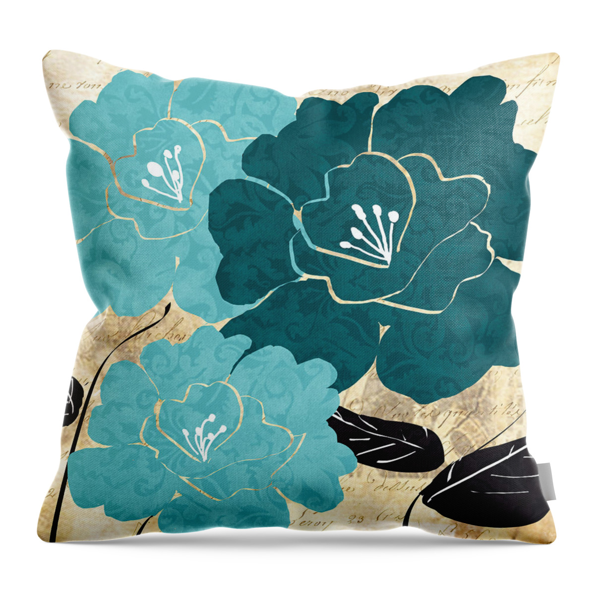 Turquoise Throw Pillow featuring the painting Turquoise Flowers by Lourry Legarde