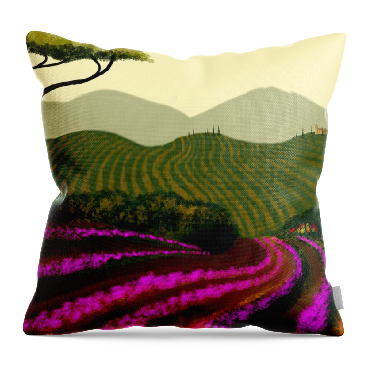 Tuscany Fields Throw Pillow featuring the painting Tuscan Fields Of Color by Larry Cirigliano