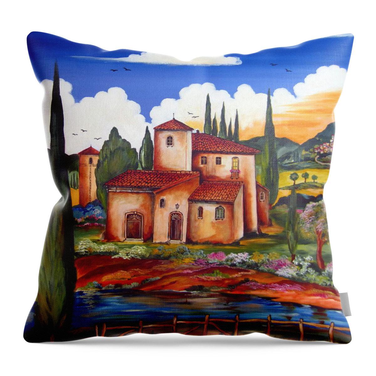 Tuscany Throw Pillow featuring the painting Tuscany Farmhouse by Roberto Gagliardi