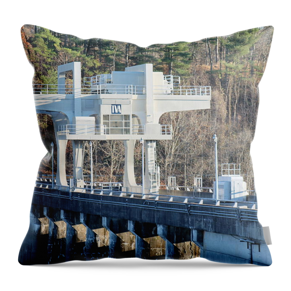 Tva Throw Pillow featuring the photograph TVA Hiwassee Bridge In North Carolina by Robin Vargo