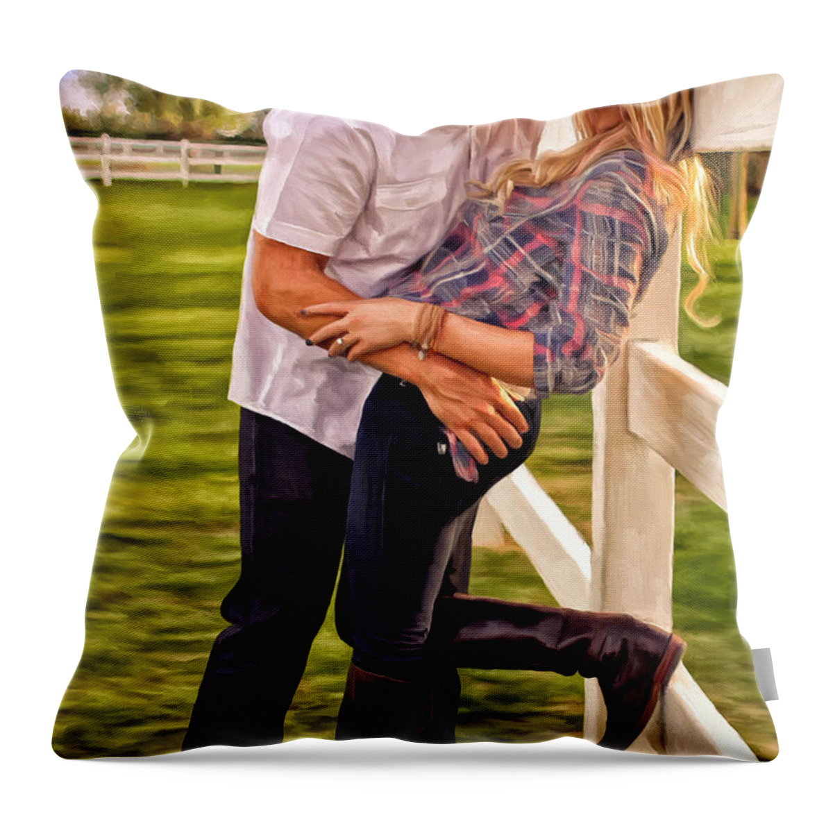 Kiss Throw Pillow featuring the painting Twas Not My Lips You Kissed But My Soul by Michael Pickett